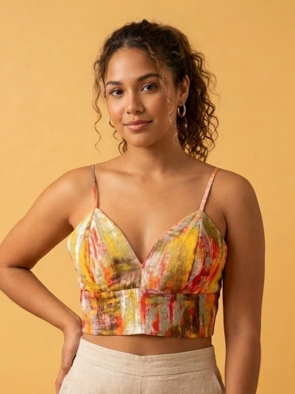 Windsor Multicolor Brushstroke V-Neck Cropped Cami